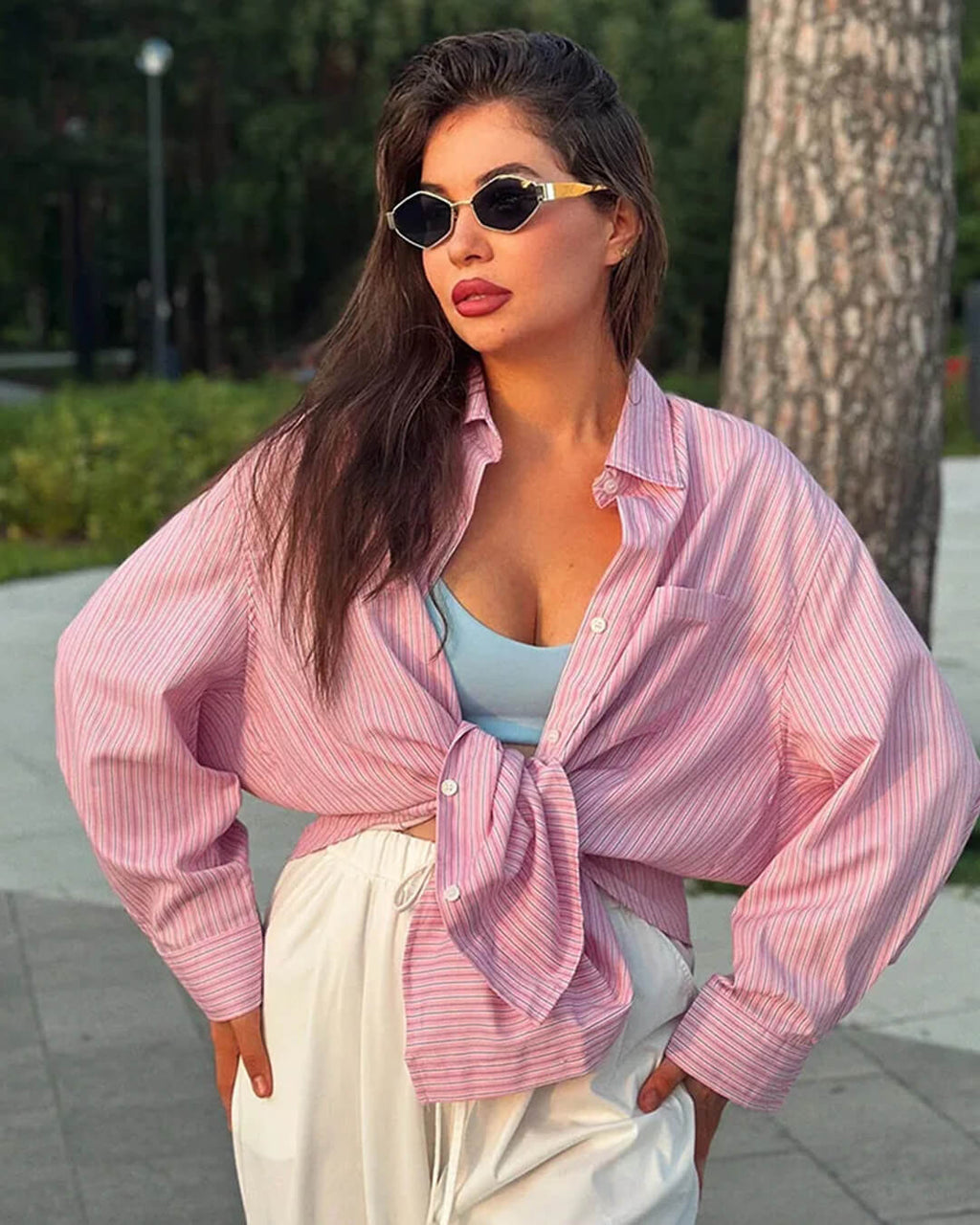 Kathy Bat Sleeve Striped Shirts