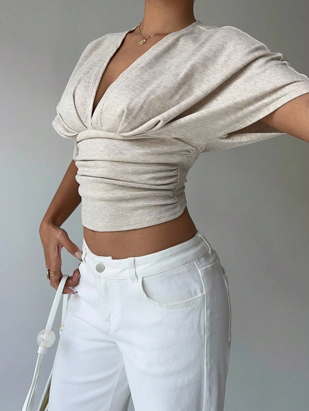 Kendra Plunged Neck Fitted Blouse