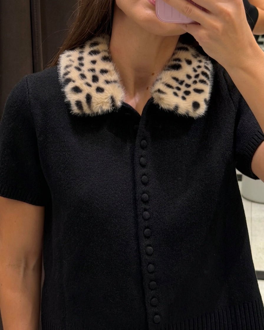 Maria Faux Fur Bambi Collar Knit Cardigan Top
