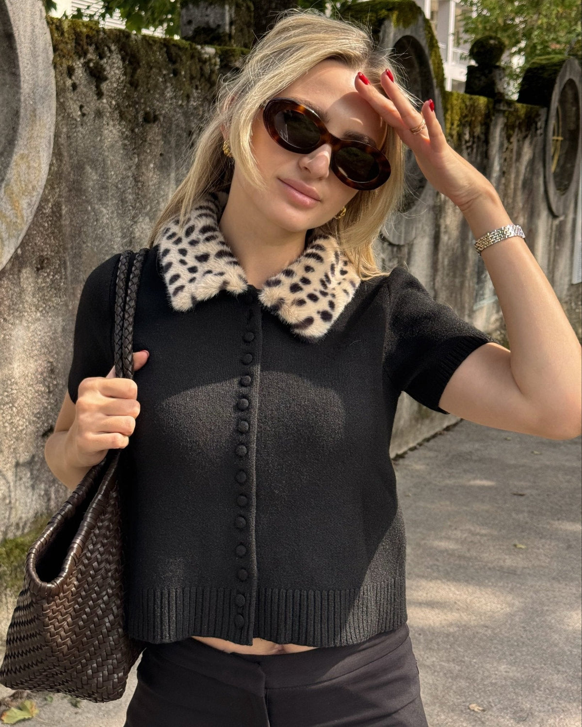 Maria Faux Fur Bambi Collar Knit Cardigan Top