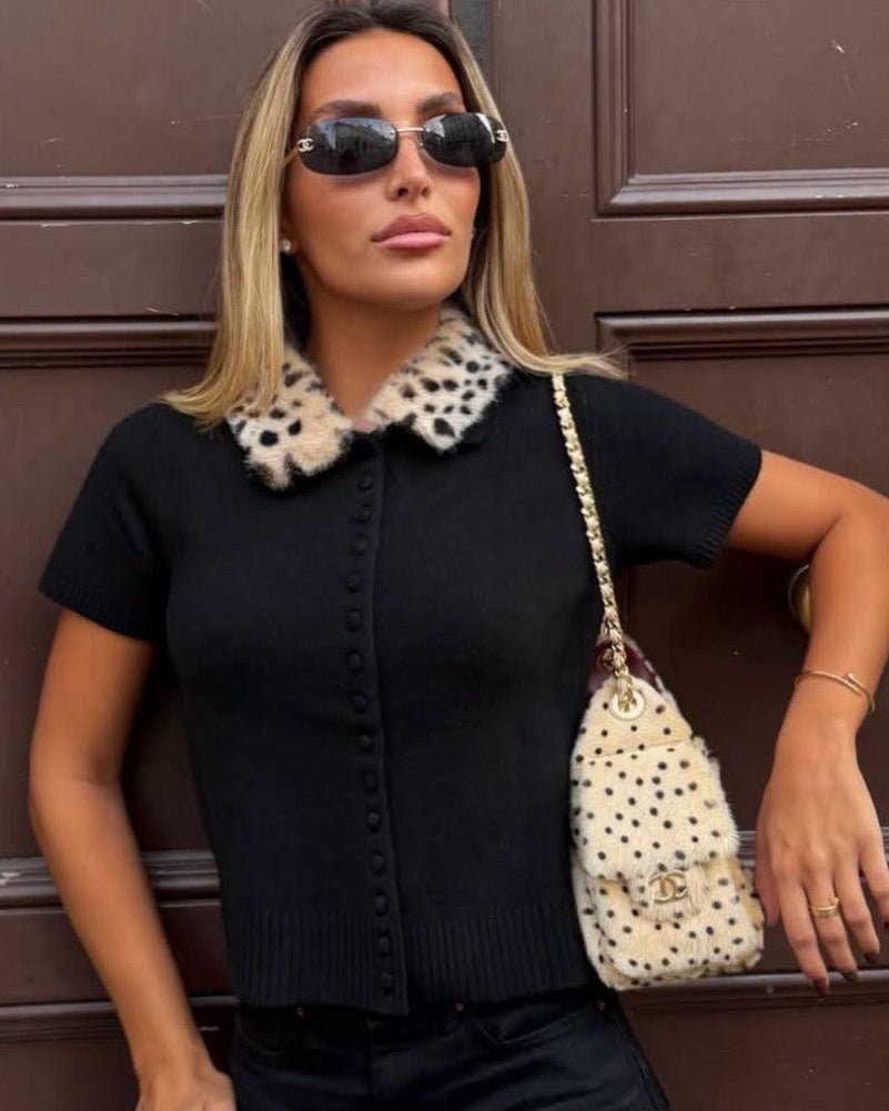 Maria Faux Fur Bambi Collar Knit Cardigan Top