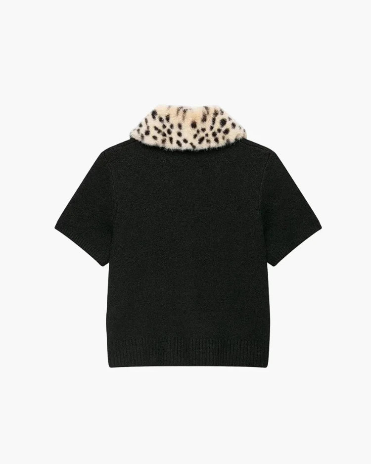 Maria Faux Fur Bambi Collar Knit Cardigan Top
