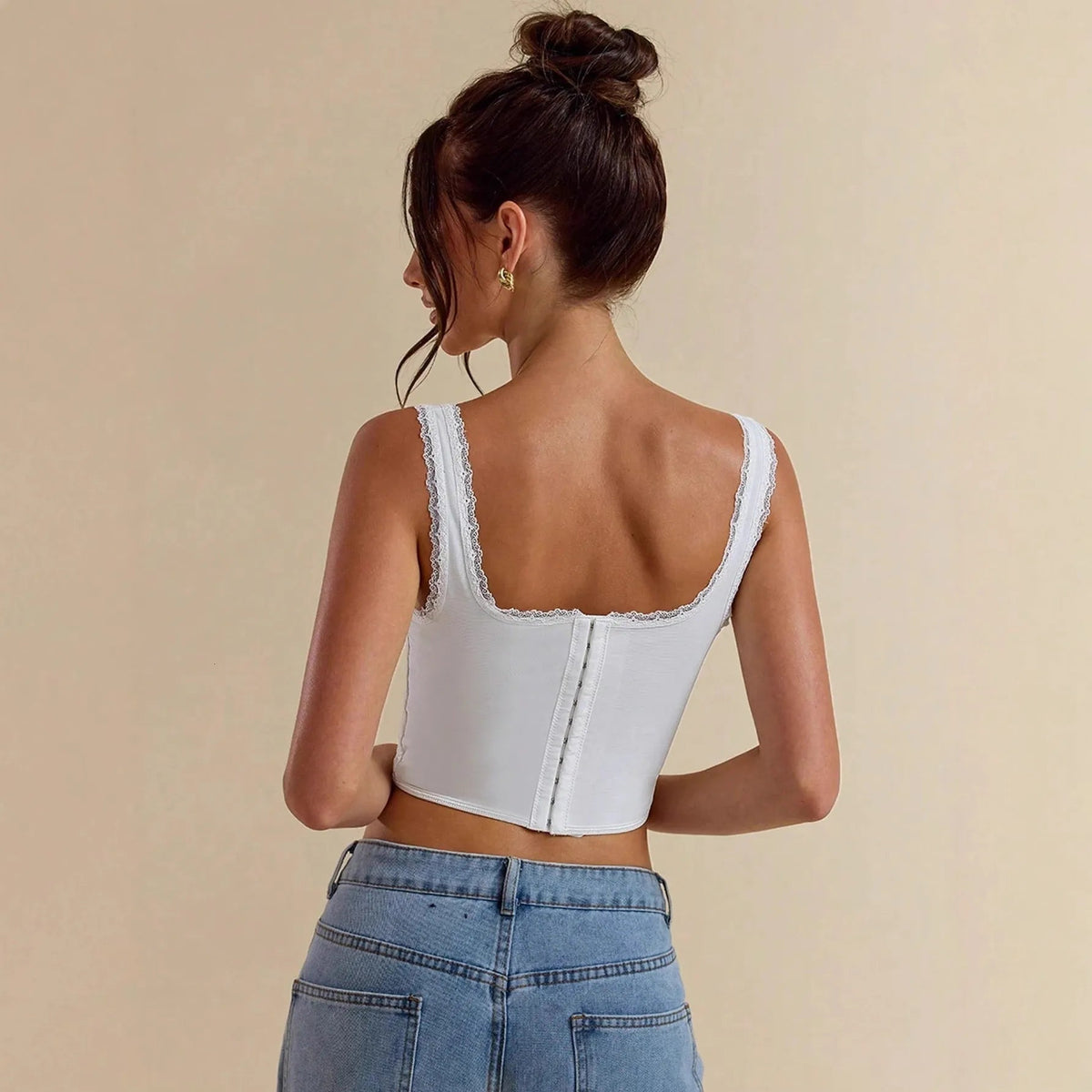 Nadira Lace Trim Strappy Button Top