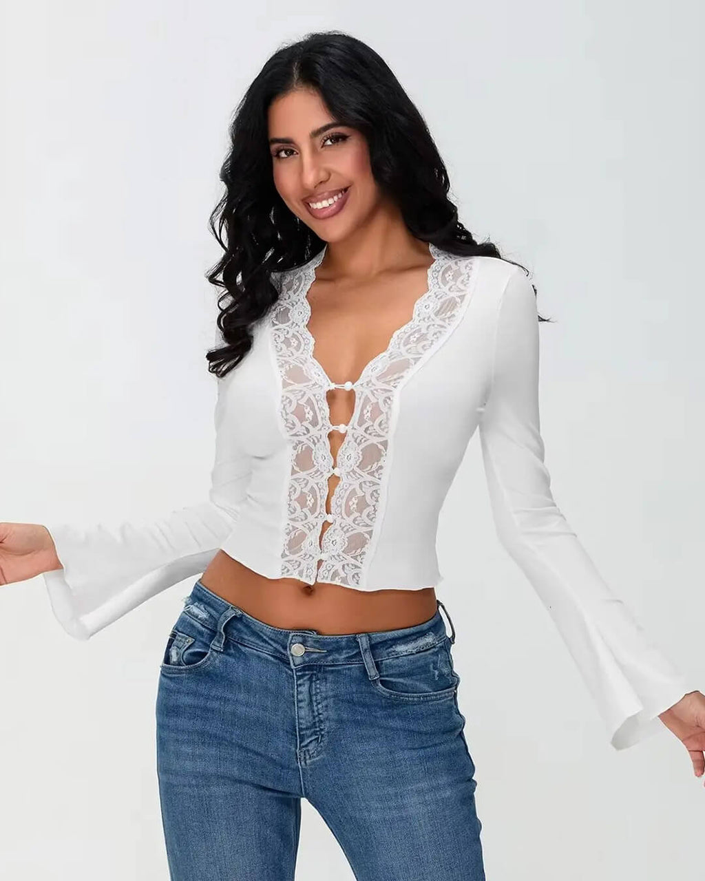 Julia Long Sleeve Lace Trim Blouse