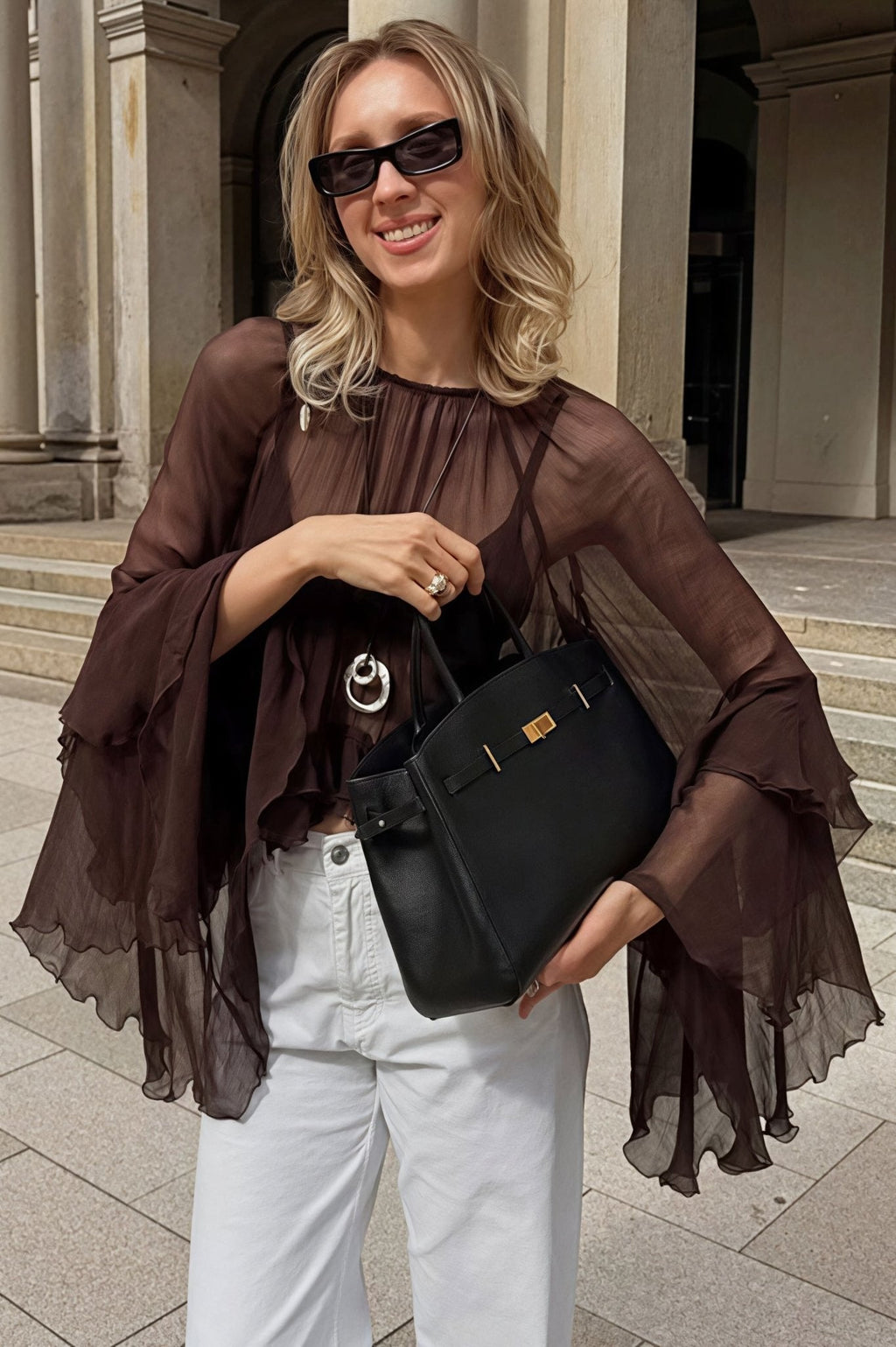 Greta Ruffled Bell Sleeves Chiffon Blouse